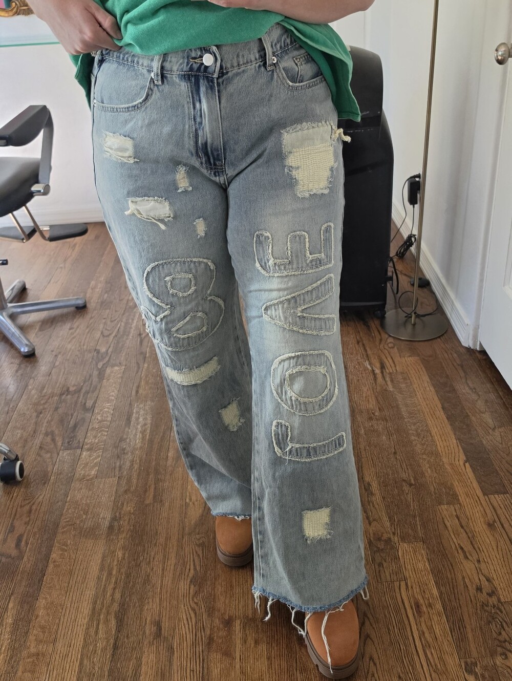 Oli & Hali Light Blue Boyfriend Jeans with Embroidered 'Love' & Ampersand - Picture 2 of 10